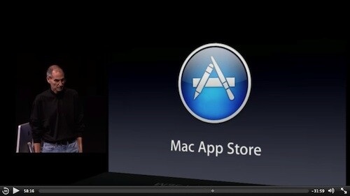 Der Apple-CEO Steve Jobs präsentiert den neuen App Store für Macs. (Bild: Apple Inc.) Der Apple-CEO Steve Jobs präsentiert den neuen App Store für Macs. (Bild: Apple Inc.)