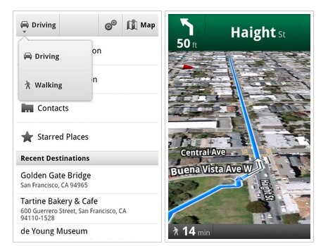 Google Maps 4.5 für Android-OS bietet verbesserte Fußgängernavigation (Bild: Screenshot) Google Maps 4.5 für Android-OS bietet verbesserte Fußgängernavigation (Bild: Screenshot)