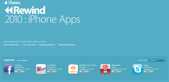 iTunes Rewind 2010: Apple stellt die beliebtesten iPhone-Apps vor. (Bild: Screenshot) iTunes Rewind 2010: Apple stellt die beliebtesten iPhone-Apps vor. (Bild: Screenshot)