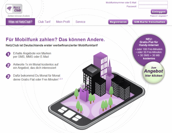 o2 verschenkt bei seinem Netzclub-Angebot Freivolumen gegen personalisierte Handy-Werbung. Bild: Screenshot o2 verschenkt bei seinem Netzclub-Angebot Freivolumen gegen personalisierte Handy-Werbung. Bild: Screenshot