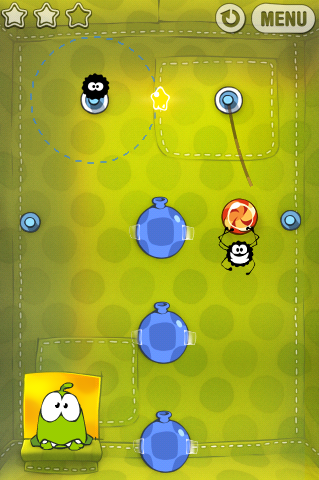 Da war die Spinne schneller: Bei Cut the Rope möchte Om Nom mit Bonbons gefüttert werden. (Bild: ZeptoLab) Da war die Spinne schneller: Bei Cut the Rope möchte Om Nom mit Bonbons gefüttert werden. (Bild: ZeptoLab)