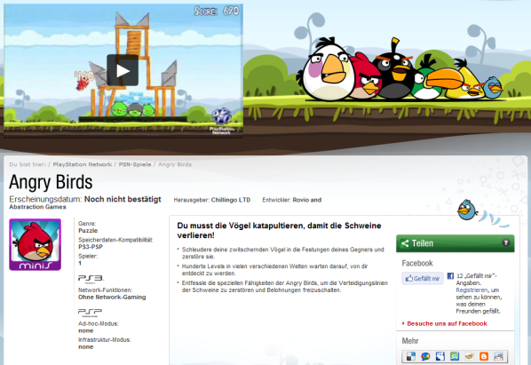 Angry Birds minis: Das Spiel läuft auf der Playstation 3 und der Playstation Portable. (Bild: Screenshot) Angry Birds minis: Das Spiel läuft auf der Playstation 3 und der Playstation Portable. (Bild: Screenshot)