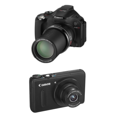 Die Canon Powershot SX40 HS (oben) und die Powershot S100 kommen für etwas mehr als 400 Euro in den Handel. (Bilder: Canon, Montage: netzwelt) Die Canon Powershot SX40 HS (oben) und die Powershot S100 kommen für etwas mehr als 400 Euro in den Handel. (Bilder: Canon, Montage: netzwelt)