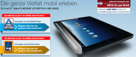 Das erste Tablet von Medion steht ab sofort in den Regalen bei Aldi. (Bild: Screenshot) Das erste Tablet von Medion steht ab sofort in den Regalen bei Aldi. (Bild: Screenshot)