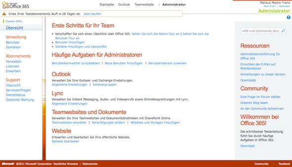 Im ersten Schritt muss der Nutzer in die Verwaltungskonsole von Office 365 wechseln. (Bild: Netzwelt) Im ersten Schritt muss der Nutzer in die Verwaltungskonsole von Office 365 wechseln. (Bild: Netzwelt)