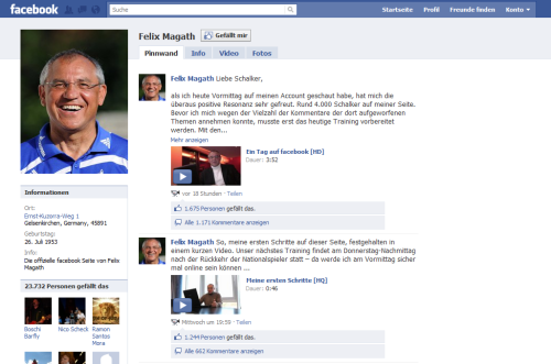 Der Facebook-Auftritt von Felix Magath. (Bild: Screenshot) Der Facebook-Auftritt von Felix Magath. (Bild: Screenshot)
