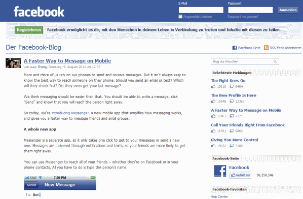 Facebook hat eine eigene Messenger-App für iPhone und Android herausgebracht. (Bild: Screenshot) Facebook hat eine eigene Messenger-App für iPhone und Android herausgebracht. (Bild: Screenshot)