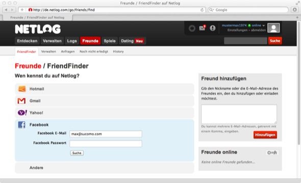 Der FriendFinder von Netlog erweist sich leider als Spam-Schleuder. (Bild: Netzwelt) Der FriendFinder von Netlog erweist sich leider als Spam-Schleuder. (Bild: Netzwelt)