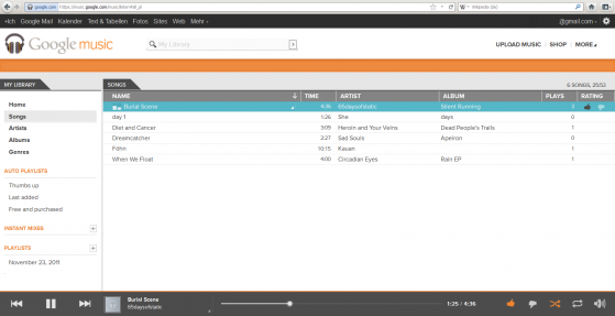 Google Music bietet Platz für 20000 eigene Songs. (Bild: Screenshot) Google Music bietet Platz für 20000 eigene Songs. (Bild: Screenshot)