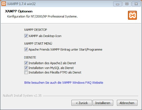 Bei der Installation von XAMPP kann der Nutzer den Server als Windows-Dienst einrichten. (Bild: Netzwelt) Bei der Installation von XAMPP kann der Nutzer den Server als Windows-Dienst einrichten. (Bild: Netzwelt)