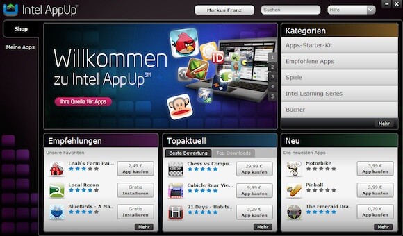 Intel bietet in seinem AppUp Center spannende Windows-Programme an. (Bild: Screenshot) Intel bietet in seinem AppUp Center spannende Windows-Programme an. (Bild: Screenshot)