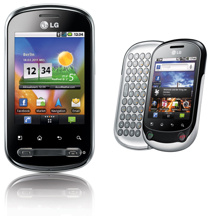 LG stellt mit dem Optimus Me (links) und dem Optimus Chat (rechts) zwei neue Modelle für Einsteiger vor. (Bild: LG) LG stellt mit dem Optimus Me (links) und dem Optimus Chat (rechts) zwei neue Modelle für Einsteiger vor. (Bild: LG)