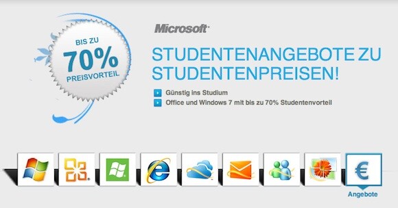 Microsoft bietet Studenten Rabatte von bis zu 70 Prozent. (Bild: Screenshot) Microsoft bietet Studenten Rabatte von bis zu 70 Prozent. (Bild: Screenshot)