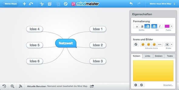 MindMeister ist eine Anwendung für Gedächtniskarten, die komplett im Browser läuft. (Bild: Netzwelt) MindMeister ist eine Anwendung für Gedächtniskarten, die komplett im Browser läuft. (Bild: Netzwelt)