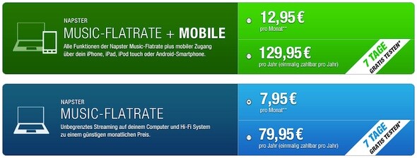 Für die mobile Variante der Musik-Flatrate berechnet Napster einen etwas höheren Preis. (Bild: Netzwelt) Für die mobile Variante der Musik-Flatrate berechnet Napster einen etwas höheren Preis. (Bild: Netzwelt)