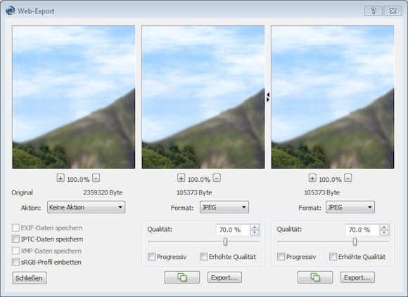 Natürlich besitzt PhotoLine auch eine Export-Funktion fürs Web. (Bild: Screenshot) Natürlich besitzt PhotoLine auch eine Export-Funktion fürs Web. (Bild: Screenshot)