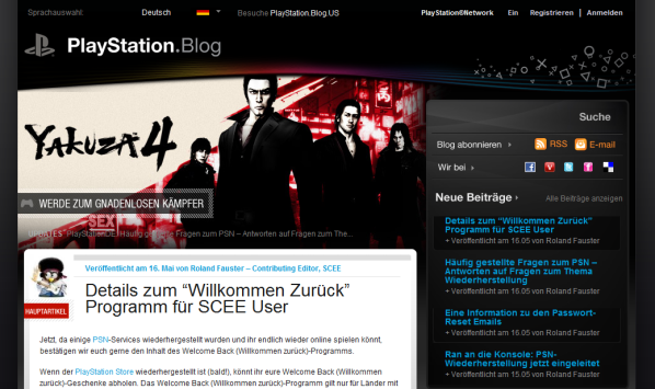 Im Playstation Blog erläutert Sony Details zum "Willkommen zurück"-Programm. (Bild: Screenshot) Im Playstation Blog erläutert Sony Details zum "Willkommen zurück"-Programm. (Bild: Screenshot)