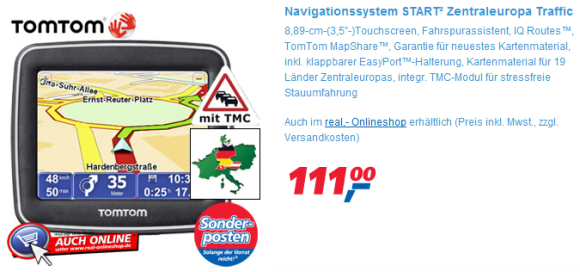 Real führt diese Woche ein Navi von TomTom. (Bild: Screenshot) Real führt diese Woche ein Navi von TomTom. (Bild: Screenshot)