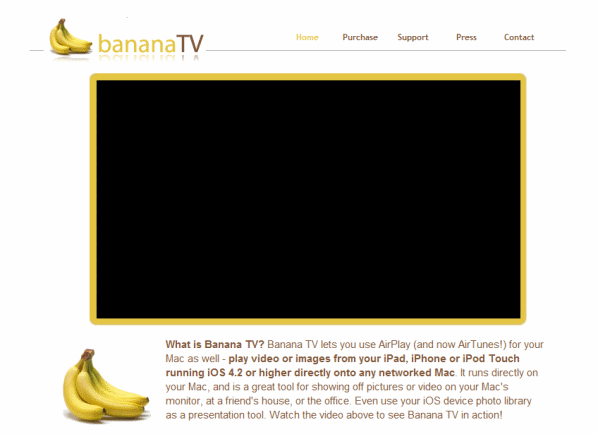 Für rund sechs Euro ist die AirPlay-Zusatzsoftware Banana TV der Entwicklerin Ericqa Sadun erhältlich. (Bild: Screenshot) Für rund sechs Euro ist die AirPlay-Zusatzsoftware Banana TV der Entwicklerin Ericqa Sadun erhältlich. (Bild: Screenshot)