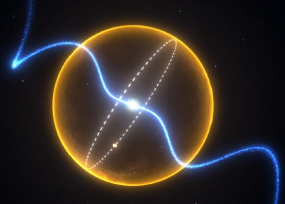 Die schematische Darstellung zeigt den Pulsar und die Umlaufbahn des Diamantplaneten im Vergleich zur Größe der Sonne. (Bild: Matthew Bailes) Die schematische Darstellung zeigt den Pulsar und die Umlaufbahn des Diamantplaneten im Vergleich zur Größe der Sonne. (Bild: Matthew Bailes)