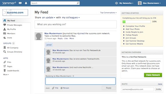 Yammer bietet ein kostenloses soziales Netzwerk, das vollkommen privat sein kann. (Bild: Screenshot) Yammer bietet ein kostenloses soziales Netzwerk, das vollkommen privat sein kann. (Bild: Screenshot)