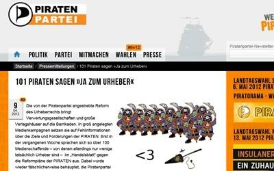 Mit 101 Statements unter dem Motto "Ja zum Urheber" versucht die Piratenpartei ihre Position im Streit um die Rechte der Künstler deutlich zu machen. (Bild: Piratenpartei) Mit 101 Statements unter dem Motto "Ja zum Urheber" versucht die Piratenpartei ihre Position im Streit um die Rechte der Künstler deutlich zu machen. (Bild: Piratenpartei)