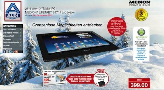 Ab Nikolaus bei Aldi: Medion Lifetab S9714 für 399 Euro. (Bild: Screenshot Aldi) Ab Nikolaus bei Aldi: Medion Lifetab S9714 für 399 Euro. (Bild: Screenshot Aldi)