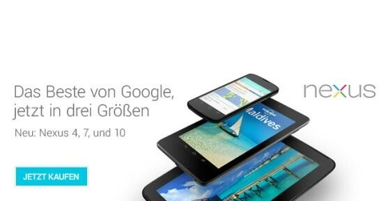 Ab sofort sind im Play Store das Nexus 4, das Nexus 10 sowie eine überarbeitete Version des Nexus 7 erhältlich. (Bild: Google) Ab sofort sind im Play Store das Nexus 4, das Nexus 10 sowie eine überarbeitete Version des Nexus 7 erhältlich. (Bild: Google)