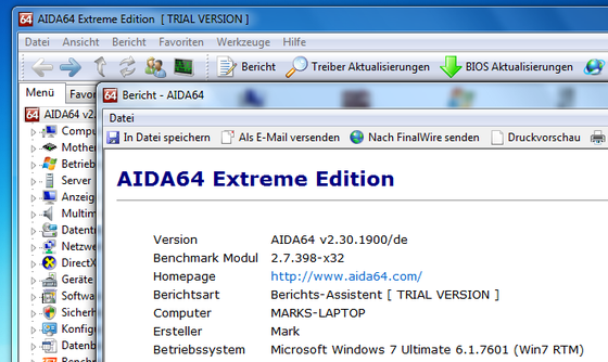AIDA64 liefert Information über die Hardware und hilft so bei der Treibersuche. (Bild: Screenshot) AIDA64 liefert Information über die Hardware und hilft so bei der Treibersuche. (Bild: Screenshot)