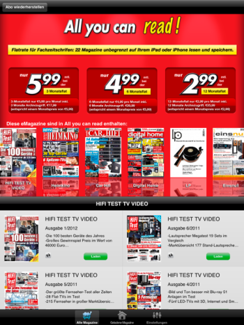 All you can read - bietet Zugriff auf 20 Zeitschriften. (Bild: All you can read) All you can read - bietet Zugriff auf 20 Zeitschriften. (Bild: All you can read)
