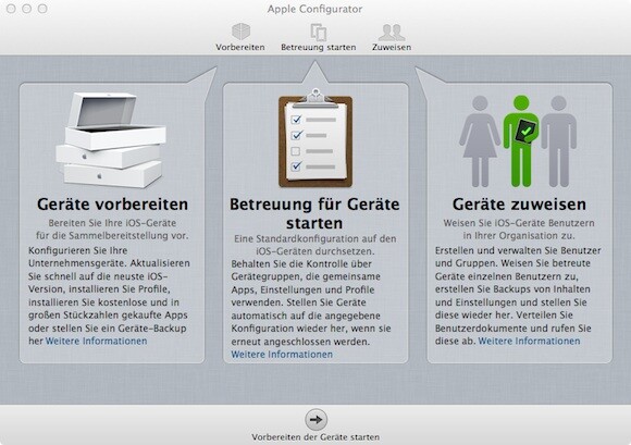 Apple Configurator überzeugt im Test vor allem durch seine einfache Bedienung. (Bild: Screenshot) Apple Configurator überzeugt im Test vor allem durch seine einfache Bedienung. (Bild: Screenshot)