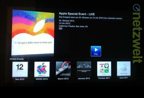 Das Apple iPad mini Event kann via Apple TV live verfolgt werden. (Bild: netzwelt) Das Apple iPad mini Event kann via Apple TV live verfolgt werden. (Bild: netzwelt)