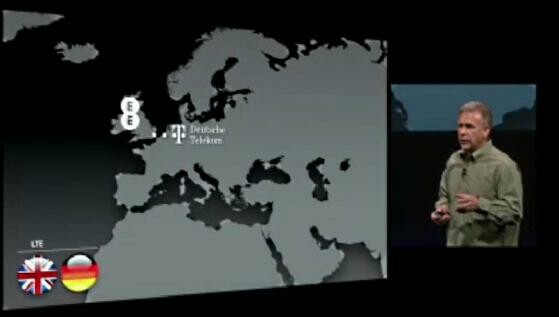 Apples Marketing-Manager Phil Schiller stellte auf der Keynote die Provider vor, die LTE im neuen iPhone unterstützen. (Bild: Screenshot Apple Keynote) Apples Marketing-Manager Phil Schiller stellte auf der Keynote die Provider vor, die LTE im neuen iPhone unterstützen. (Bild: Screenshot Apple Keynote)