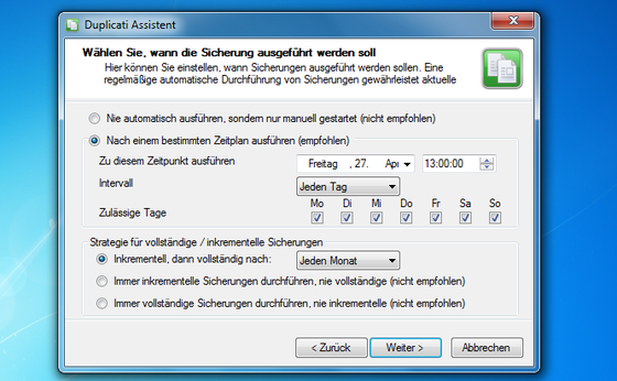 Mit der Backup-Freeware können Sie inkrementelle und vollständige Backups im Intervall anlegen. (Bild: netzwelt) Mit der Backup-Freeware können Sie inkrementelle und vollständige Backups im Intervall anlegen. (Bild: netzwelt)