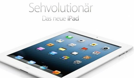 Bald nicht mehr Sehvolutionär? Gerüchten zufolge werden Google und Samsung bald ein Tablet präsentieren, dass das Retina-Display des iPad 3 in den Schatten stellt. (Bild: Screenshot Apple.de) Bald nicht mehr Sehvolutionär? Gerüchten zufolge werden Google und Samsung bald ein Tablet präsentieren, dass das Retina-Display des iPad 3 in den Schatten stellt. (Bild: Screenshot Apple.de)