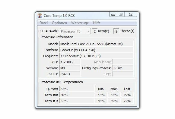 Core Temp gibt Aufschluss über die Temperatur des Prozessors. (Bild: Screenshot) Core Temp gibt Aufschluss über die Temperatur des Prozessors. (Bild: Screenshot)