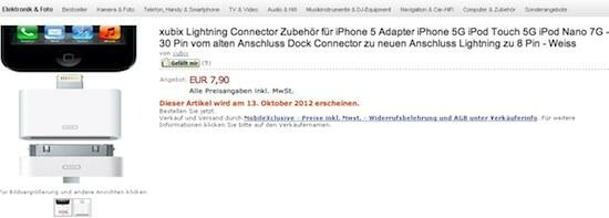 Auch im deutschen Amazon Store gibt es bereits Angebote für günstiges Lightning-Zubehör. Es fehlen aber Nutzerberichte, da dieses derzeit nur vorbestellt werden kann. (Bild: Screenshot amazon.de) Auch im deutschen Amazon Store gibt es bereits Angebote für günstiges Lightning-Zubehör. Es fehlen aber Nutzerberichte, da dieses derzeit nur vorbestellt werden kann. (Bild: Screenshot amazon.de)