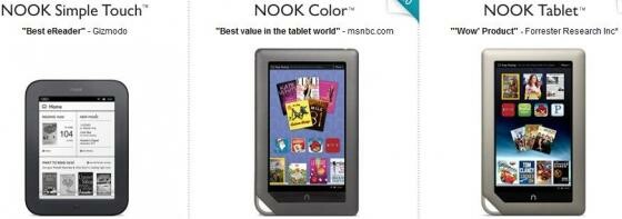 Der E-Reader Nook wird bei Barnes & Nobles in drei verschiedenen Ausführungen angeboten. (Bild: Screenshot barnesandnoble.com) Der E-Reader Nook wird bei Barnes & Nobles in drei verschiedenen Ausführungen angeboten. (Bild: Screenshot barnesandnoble.com)
