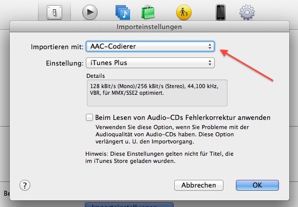 Für die Erstellung eines Klingeltons muss das AAC-Format eingestellt sein. (Bild: netzwelt) Für die Erstellung eines Klingeltons muss das AAC-Format eingestellt sein. (Bild: netzwelt)