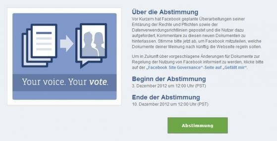 Die Abstimmung, zu der Facebook aufgerufen hat, ist nicht bindend. (Bild: facebook) Die Abstimmung, zu der Facebook aufgerufen hat, ist nicht bindend. (Bild: facebook)