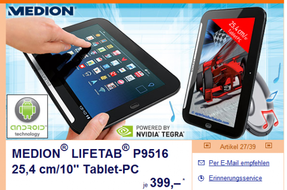 In den Filialen von Aldi Süd wird diese Woche das Medion-Tablet verkauft. (Bild: Screenshot aldi-sued.de) In den Filialen von Aldi Süd wird diese Woche das Medion-Tablet verkauft. (Bild: Screenshot aldi-sued.de)