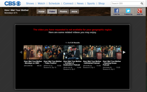 Ganze Episoden beliebter Serien sind bei CBS leider nur aus den USA abrufbar. (Bild: Screenshot CBS.com) Ganze Episoden beliebter Serien sind bei CBS leider nur aus den USA abrufbar. (Bild: Screenshot CBS.com)