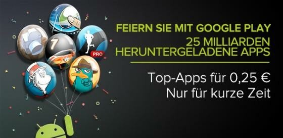 Google feiert: 25 Milliarden Apps wurden bei Google Play bislang heruntergeladen. (Bild: Google) Google feiert: 25 Milliarden Apps wurden bei Google Play bislang heruntergeladen. (Bild: Google)