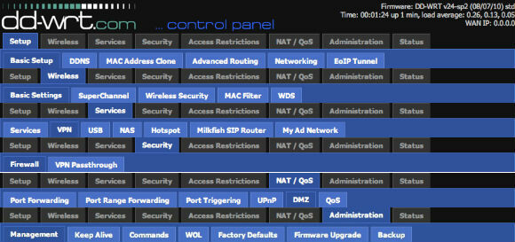 Das Hauptmenü von DD-WRT ist durchweg logisch gegliedert. (Bild: netzwelt) Das Hauptmenü von DD-WRT ist durchweg logisch gegliedert. (Bild: netzwelt)