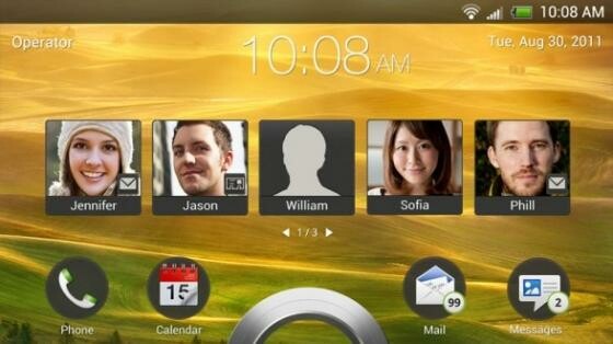 Bei HTC Sense 4.0 kann der Nutzer vom Sperrbildschirm direkt auf seine Kontakte zugreifen. (Bild: HTC-Hub.com) Bei HTC Sense 4.0 kann der Nutzer vom Sperrbildschirm direkt auf seine Kontakte zugreifen. (Bild: HTC-Hub.com)