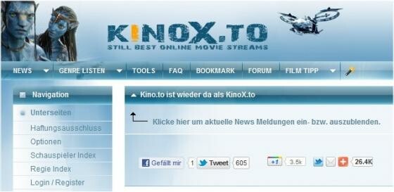 Gegen Kinox.to will die GVU noch diesen Monat Strafantrag stellen. (Bild: Screenshot/Kinox.to) Gegen Kinox.to will die GVU noch diesen Monat Strafantrag stellen. (Bild: Screenshot/Kinox.to)