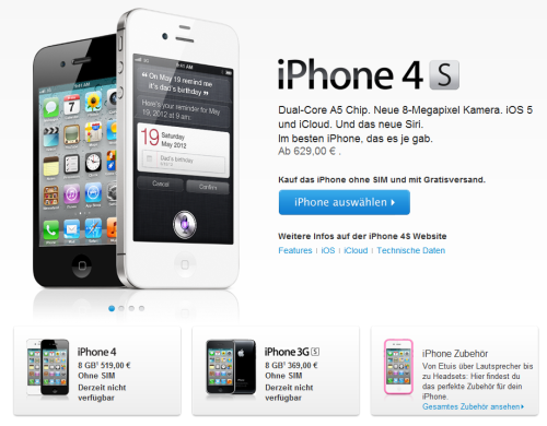 Das iPhone 3GS und das iPhone 4 darf Apple vorerst nicht online vertreiben. (Bild: Screenshot) Das iPhone 3GS und das iPhone 4 darf Apple vorerst nicht online vertreiben. (Bild: Screenshot)