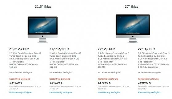 Laut Apple Store sollen die iMac-Modelle im November und Dezember ausgeliefert werden. Gerüchten zufolge wird der Hersteller diese Termine aber nicht halten können. (Bild: Screenshot Apple Store) Laut Apple Store sollen die iMac-Modelle im November und Dezember ausgeliefert werden. Gerüchten zufolge wird der Hersteller diese Termine aber nicht halten können. (Bild: Screenshot Apple Store)