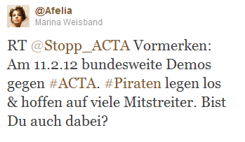 Auch Marina Weißband, die politische Geschäftsführerin der Piratenpartei wirbt für den 11.02. (Bild:Screenshot) Auch Marina Weißband, die politische Geschäftsführerin der Piratenpartei wirbt für den 11.02. (Bild:Screenshot)