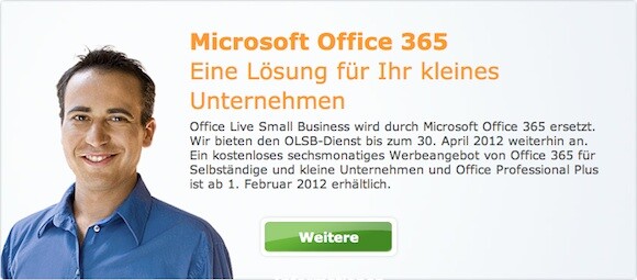 Microsoft schaltet Office Live schon Ende April ab und empfiehlt den Wechsel zu Office 365. (Bild: Screenshot) Microsoft schaltet Office Live schon Ende April ab und empfiehlt den Wechsel zu Office 365. (Bild: Screenshot)